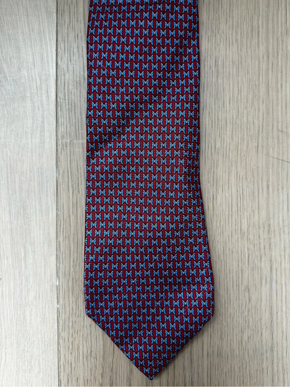 Ermenegildo Zegna Red and Blue Geometric Butterfly Silk Tie Made in Italy